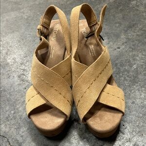 TOMS Beige Suede Wedge Sandals